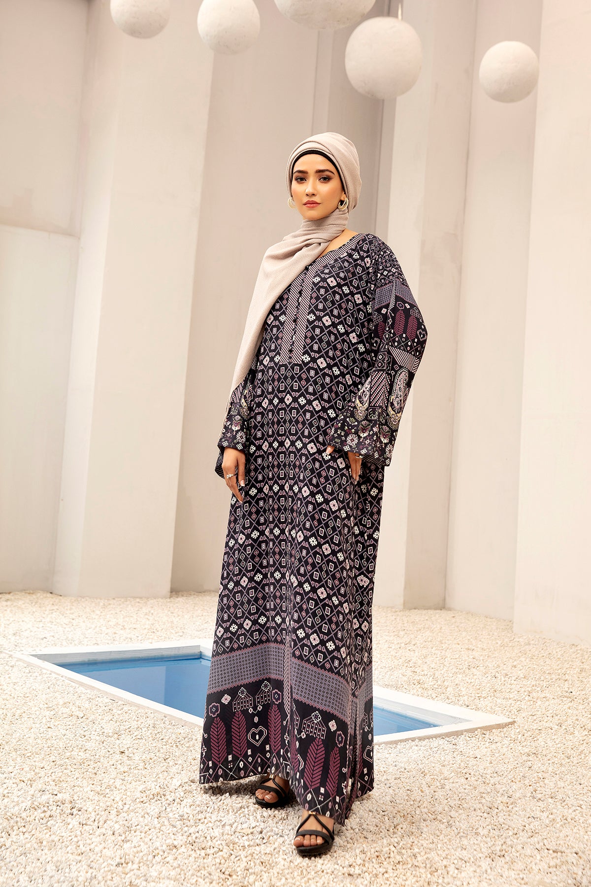 DW20-41 Digital Printed Stitched Fustaan with Mask 1PC