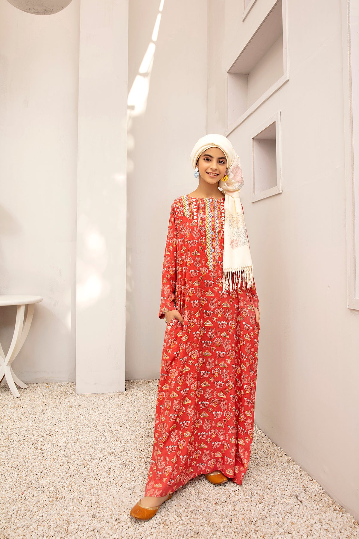 DW20-42 Digital Printed Stitched Fustaan for Kids with Mask  1PC