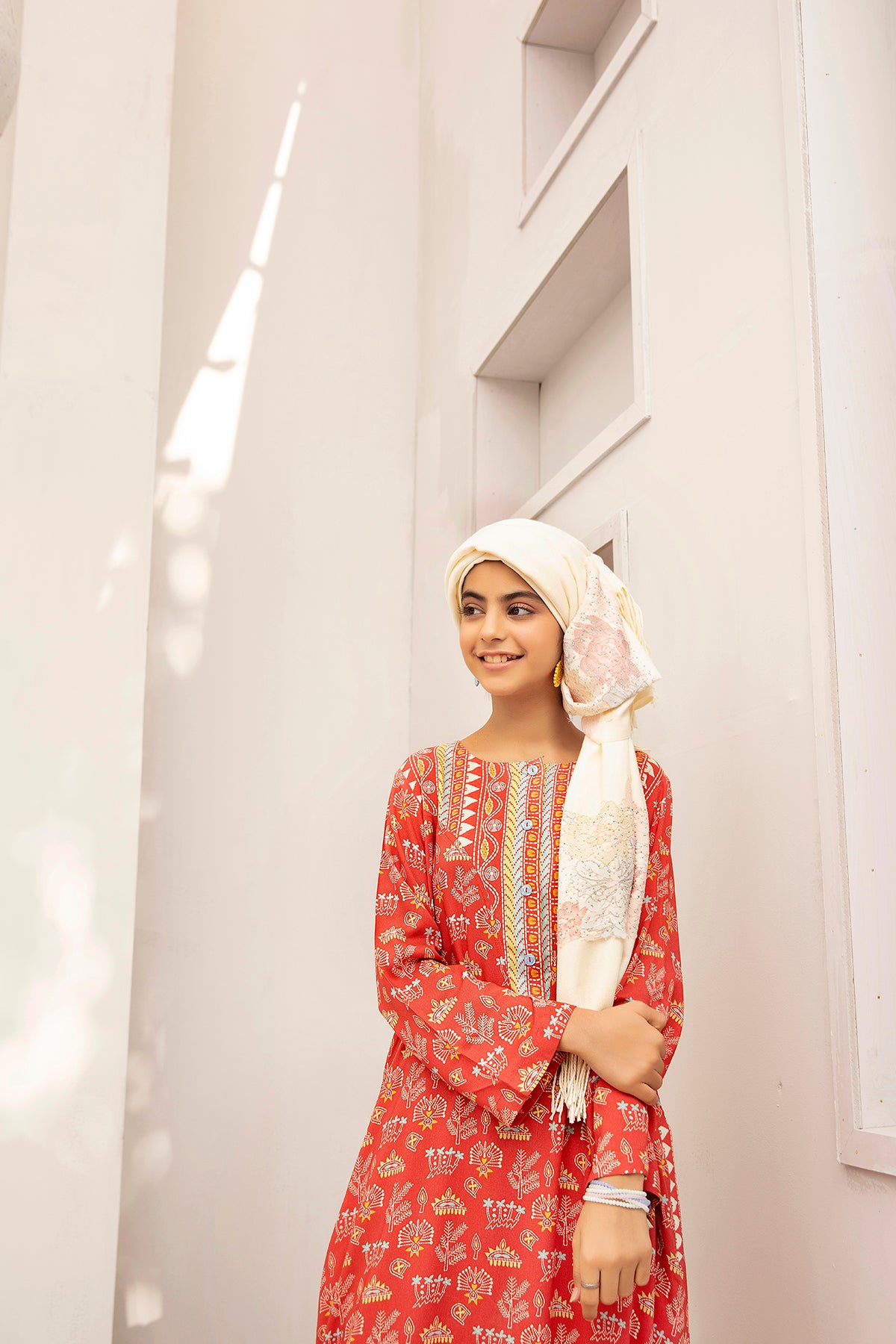 DW20-42 Digital Printed Stitched Fustaan for Kids with Mask  1PC