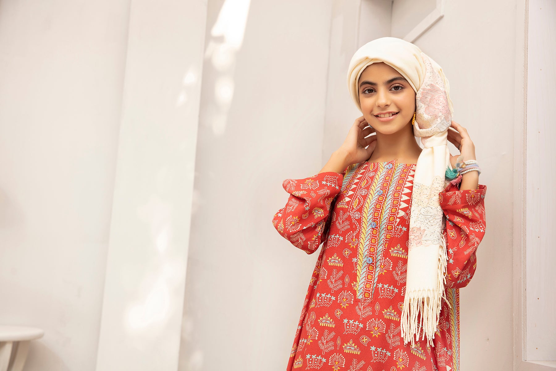 DW20-42 Digital Printed Stitched Fustaan for Kids with Mask  1PC