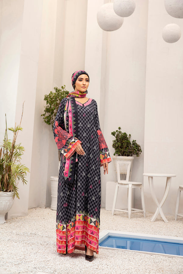 DW20-44 Digital Printed Linen Stitched Fustaan with Sheilas & Mask  2PC