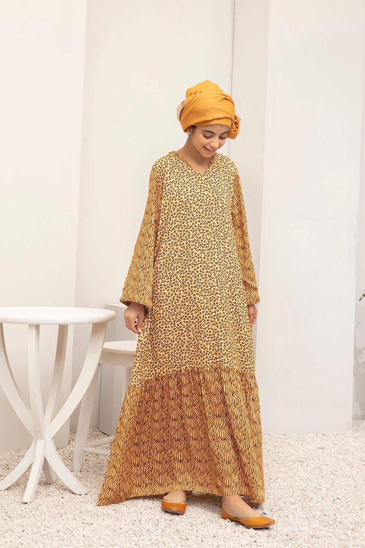 DW20-51 Digital Printed Stitched Fustaan for Kids with Mask  1PC