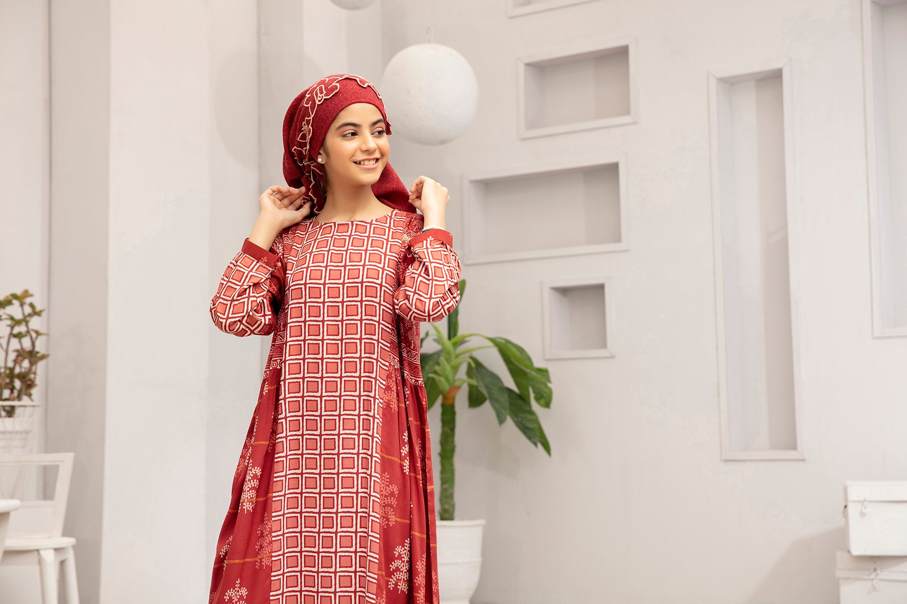 DW20-52 Digital Printed Linen Stitched Fustaan with Mask  1PC