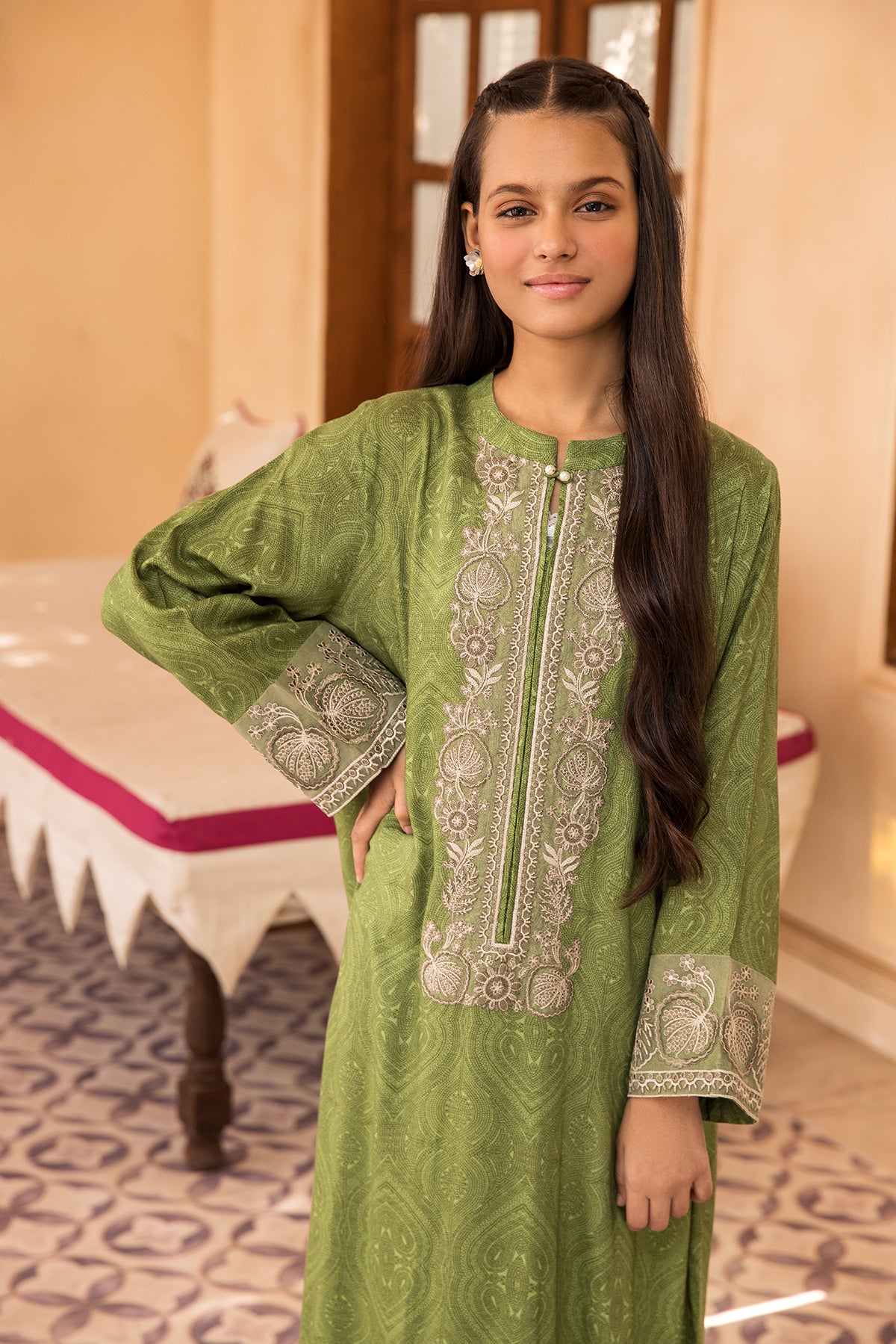 DW22-04-Printed Embroidered Fustaan 1PC