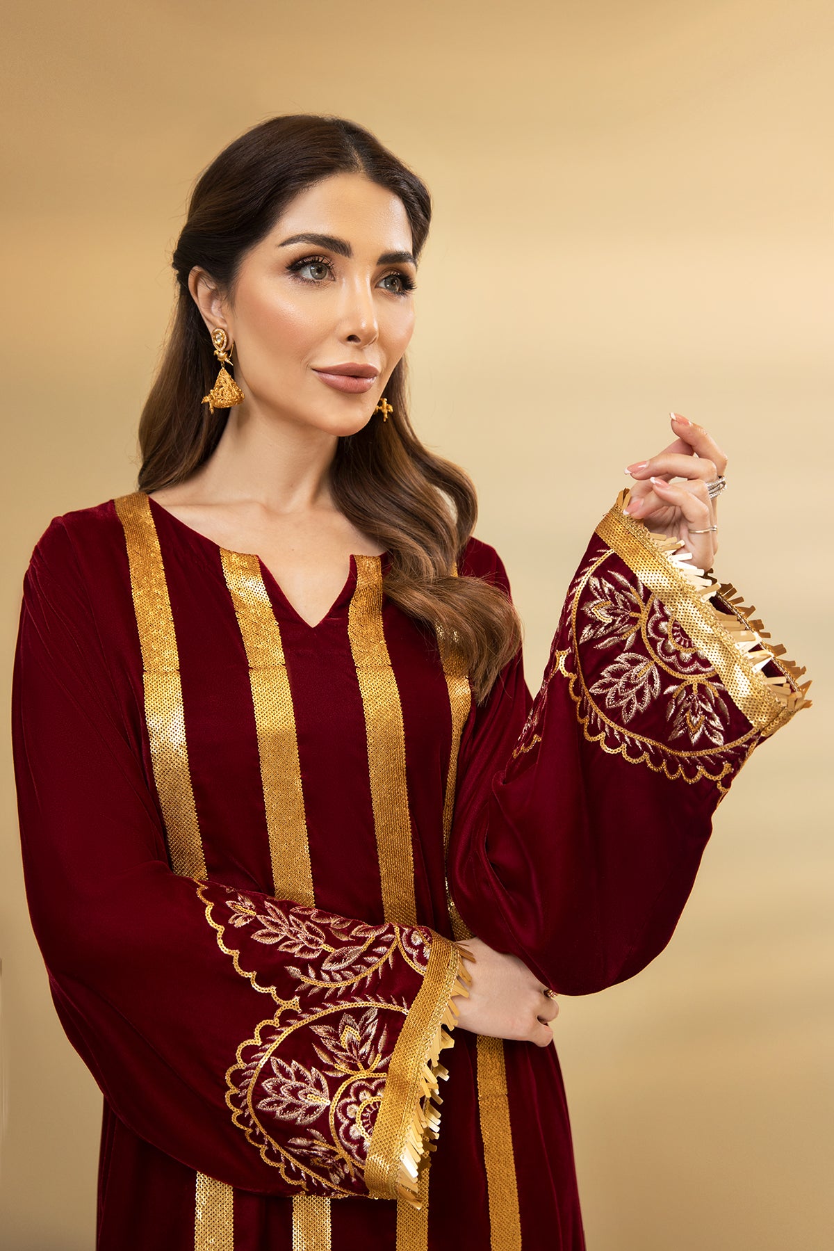 DW22-12-Drop Shoulder Embroidered Fustaan 1PC