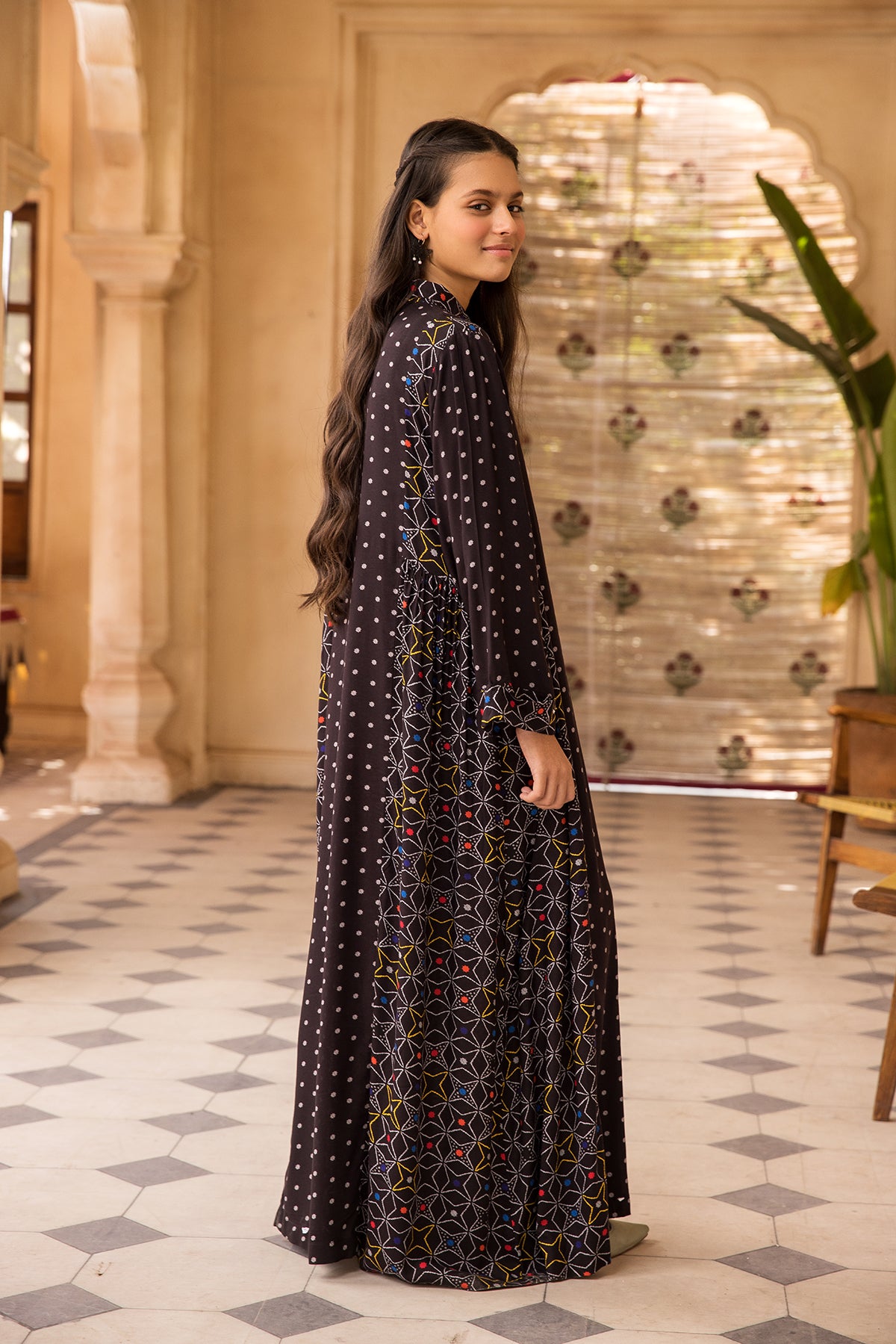 DW22-14-Button Down Printed Fustaan 1PC