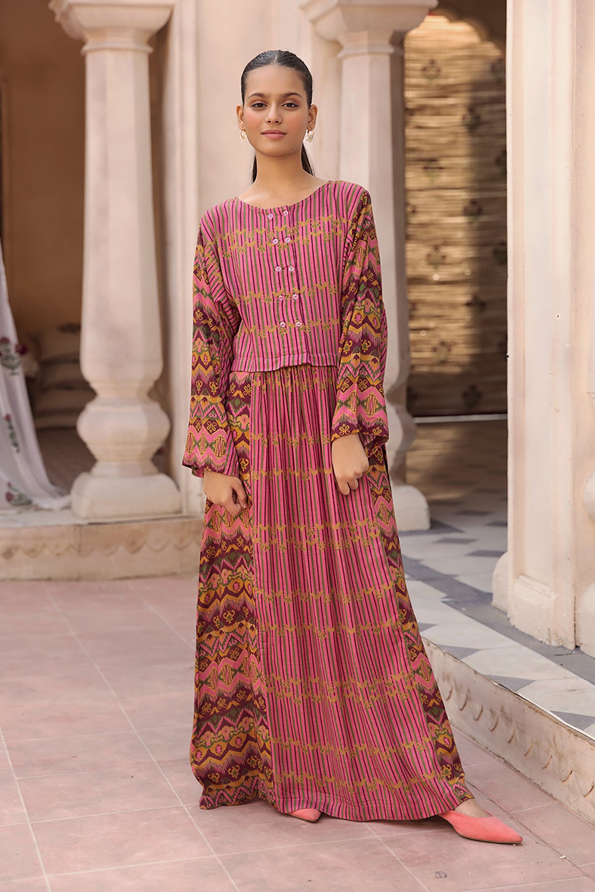 DW22-18-Printed Paneled Fustaan 1PC