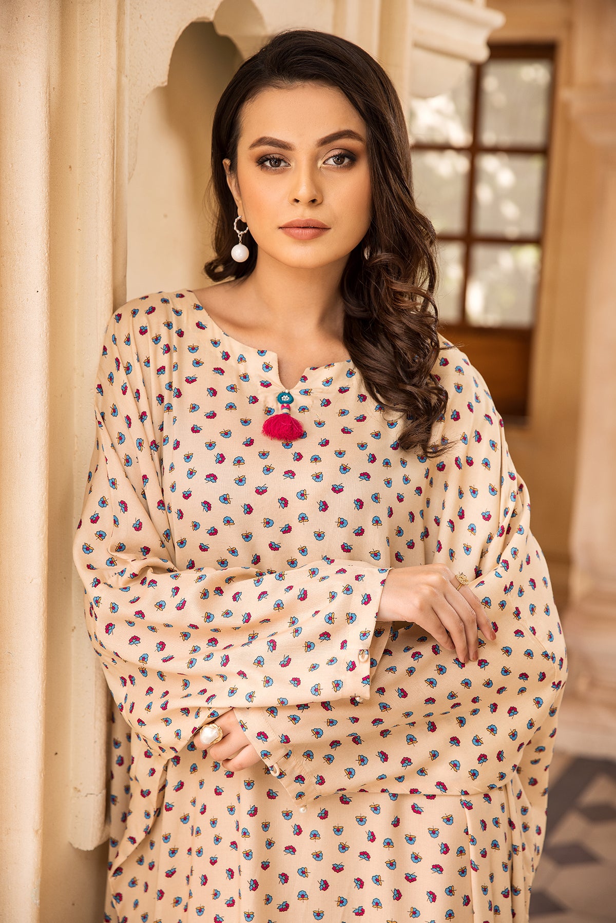 DW22-21-Printed Loose Cut Fustaan 1PC