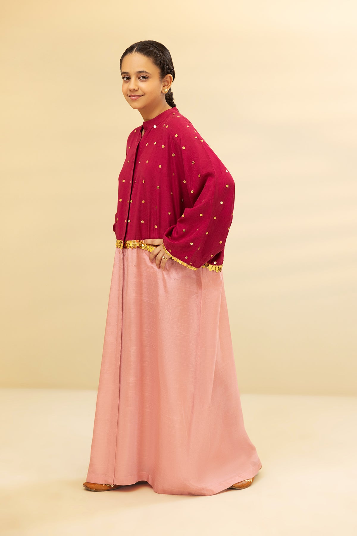 DW22-26-Band Neckline Embroidered Fustaan 1PC