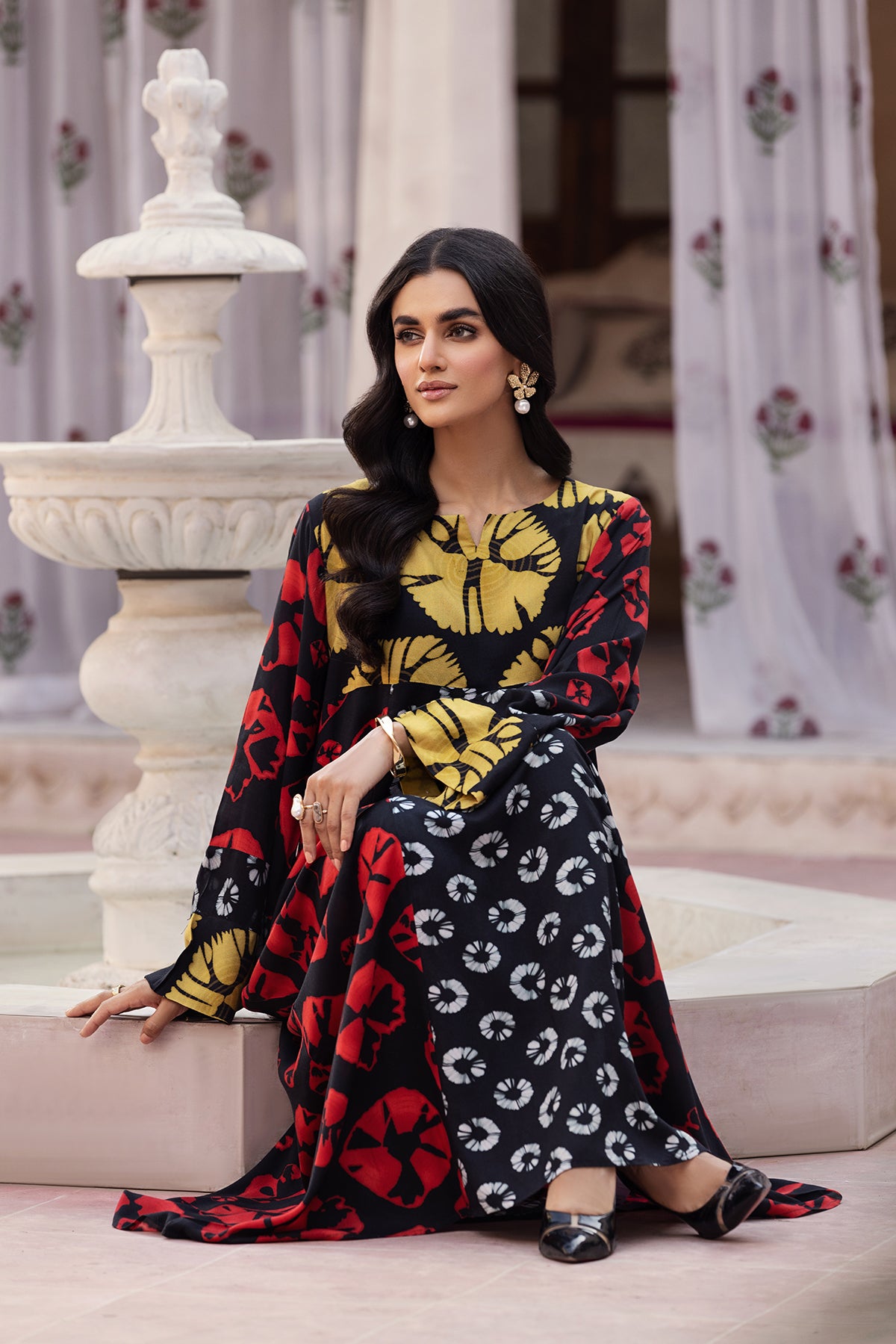 DW22-31-Front & Back Paneled Printed Fustaan 1PC
