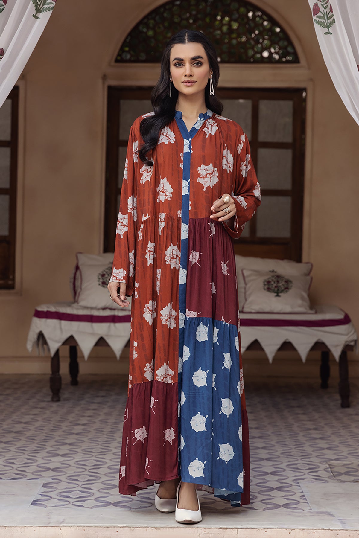 DW22-32-Printed Paneled Fustaan 1PC