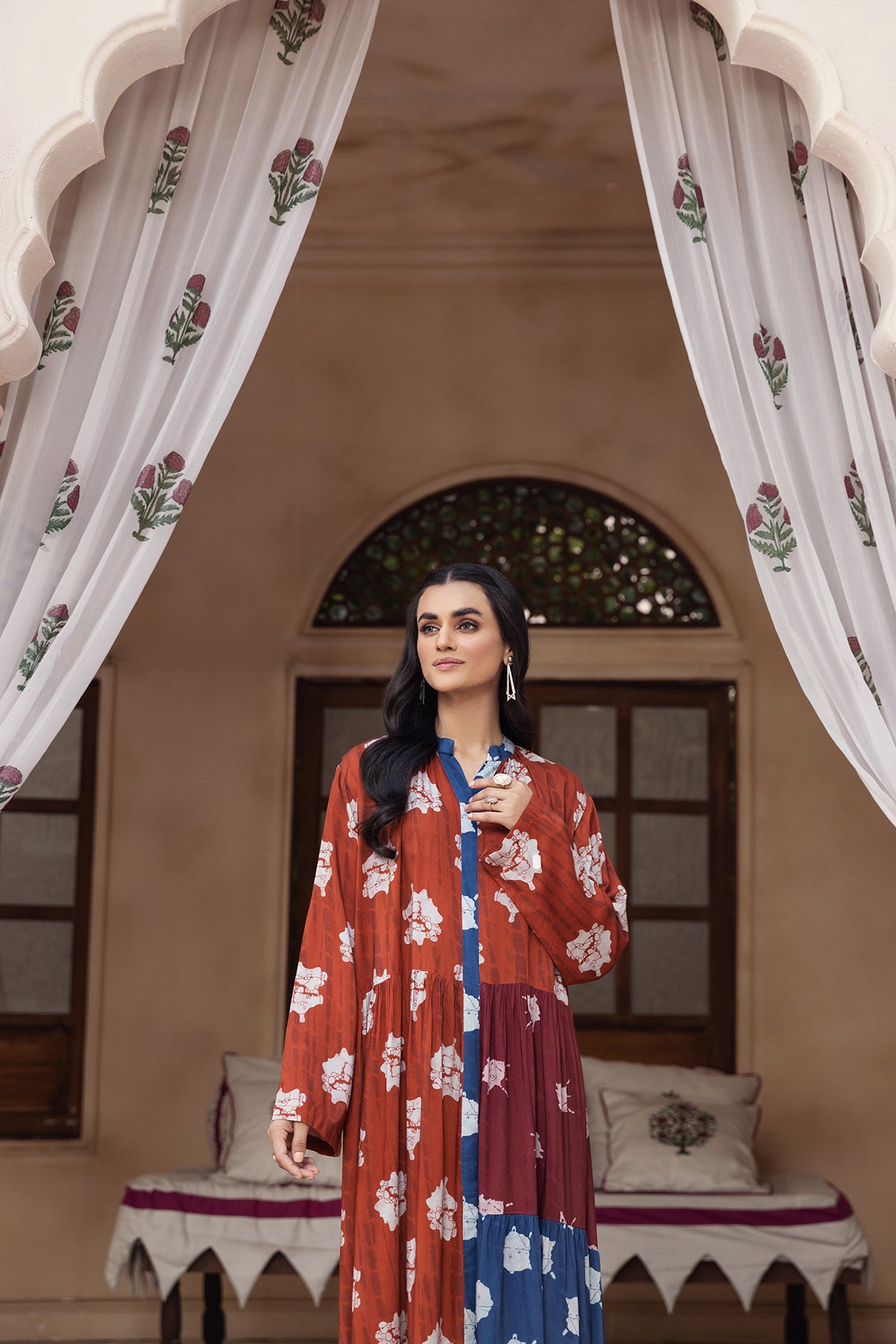 DW22-32-Printed Paneled Fustaan 1PC