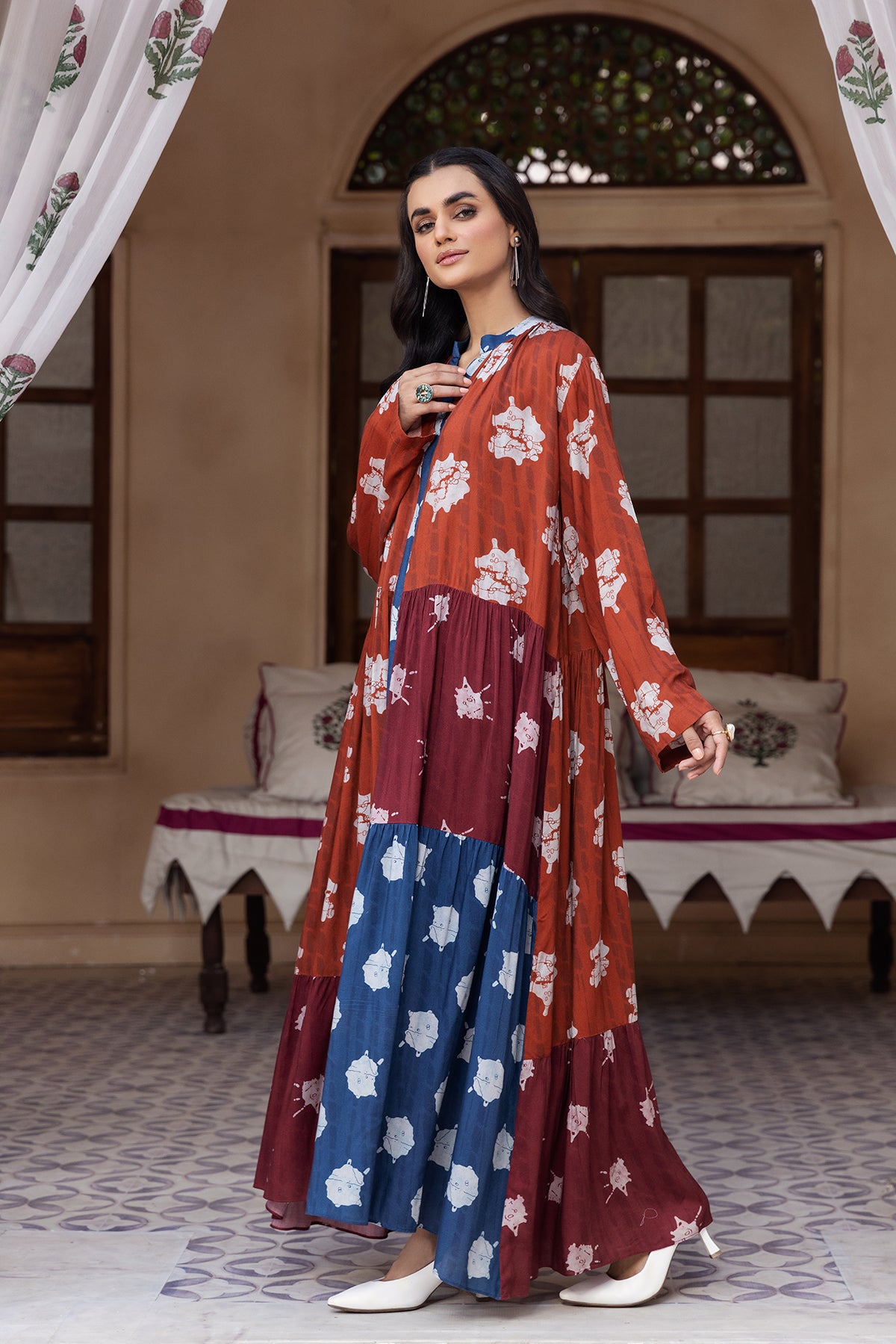 DW22-32-Printed Paneled Fustaan 1PC