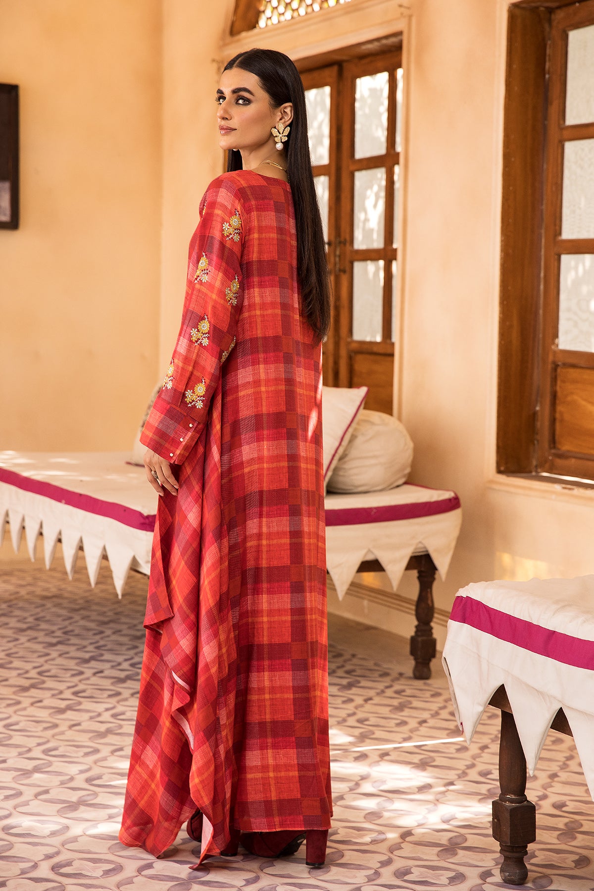 DW22-36-Tassel Detailing Printed Embroidered Fustaan 1PC