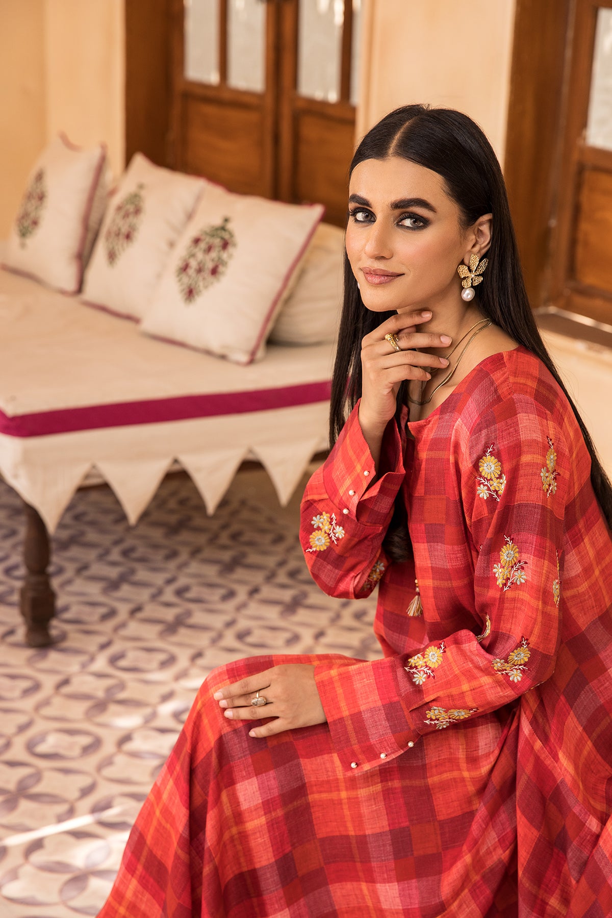 DW22-36-Tassel Detailing Printed Embroidered Fustaan 1PC