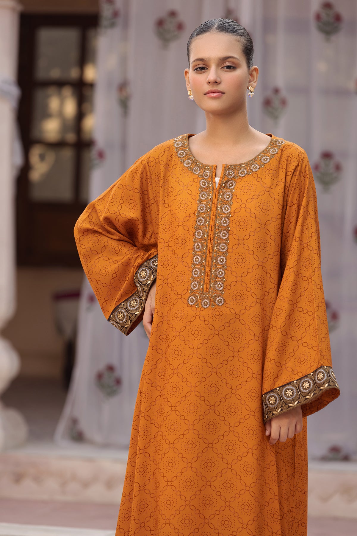 DW22-63-Printed Embroidered Fustaan 1PC