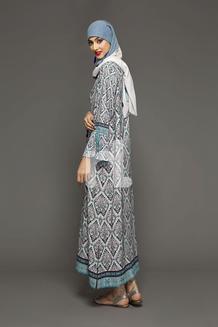 DW18-26 Grey Printed Stitched Cotton Modal Jalabiya - 1PC - Nishat Linen UAE
