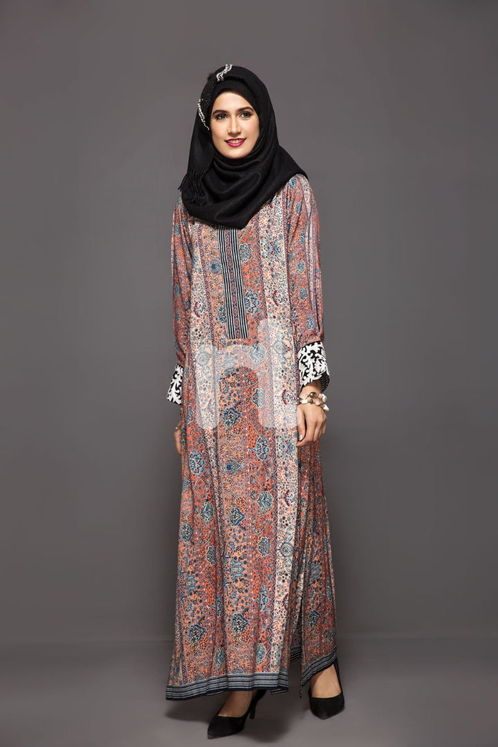 DW18-42 Peach Digital Printed Stitched Cotton Modal Jalabiya - 1PC - Nishat Linen UAE