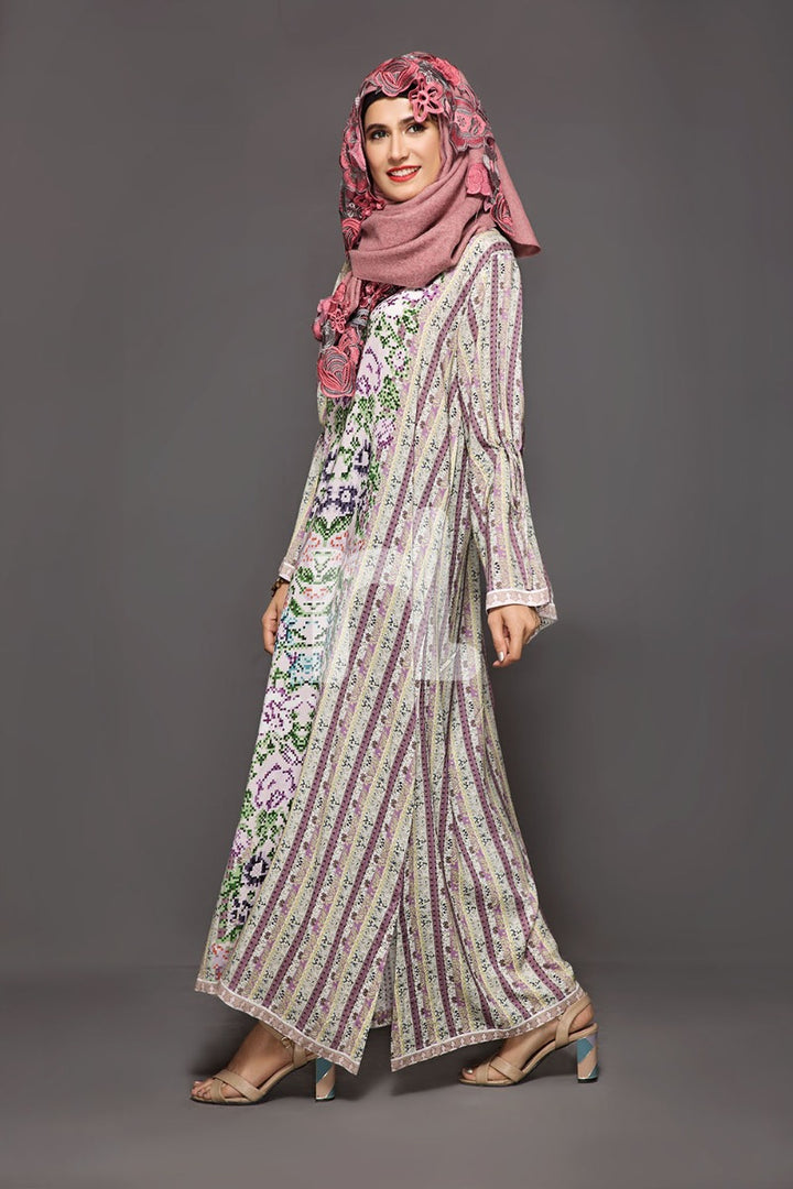 DW18-43 Purple Printed Stitched Cotton Modal Jalabiya - 1PC - Nishat Linen UAE