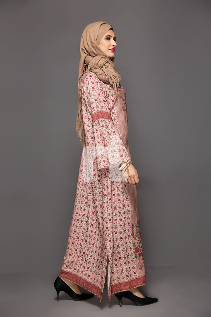DW18-49 Peach Digital Printed Stitched Cotton Modal Jalabiya - 1PC - Nishat Linen UAE