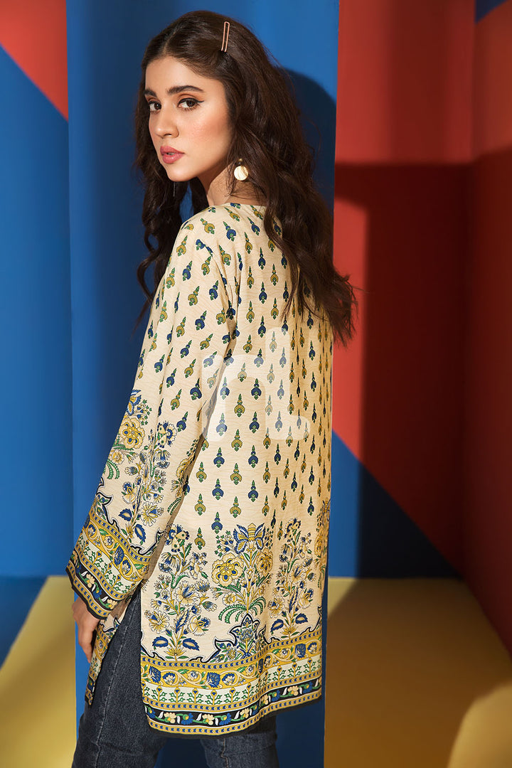 FS19-40 Yellow Printed Stitched Micro Modal Fusion Top - 1PC - Nishat Linen UAE