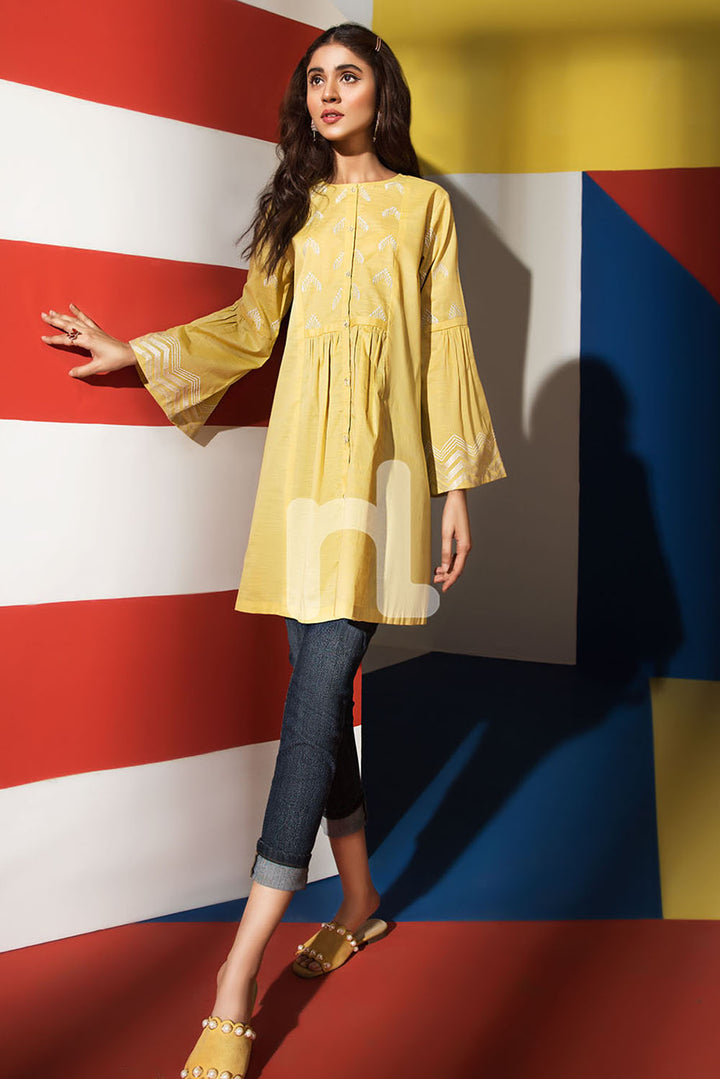 FS19-65 Yellow Dyed Embroidered Stitched Fusion Top - 1PC - Nishat Linen UAE