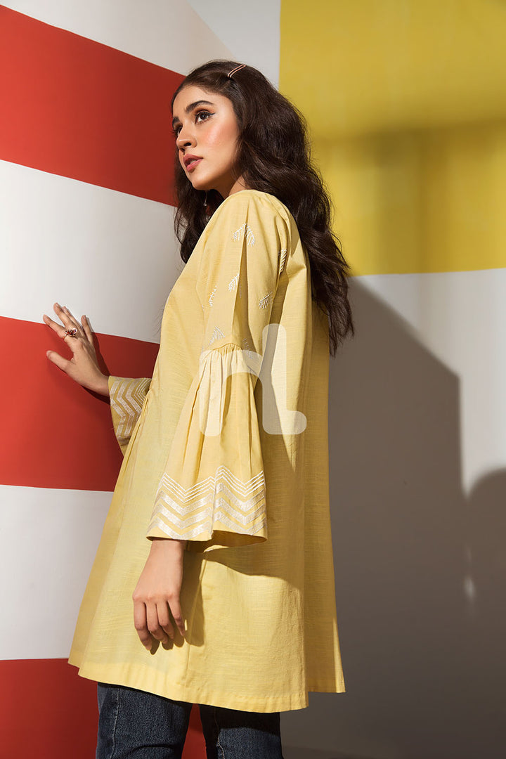 FS19-65 Yellow Dyed Embroidered Stitched Fusion Top - 1PC - Nishat Linen UAE