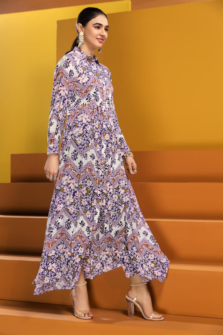 FS20-04 Digital Printed Micro Modal Fusion Dress - 1PC - Nishat Linen UAE