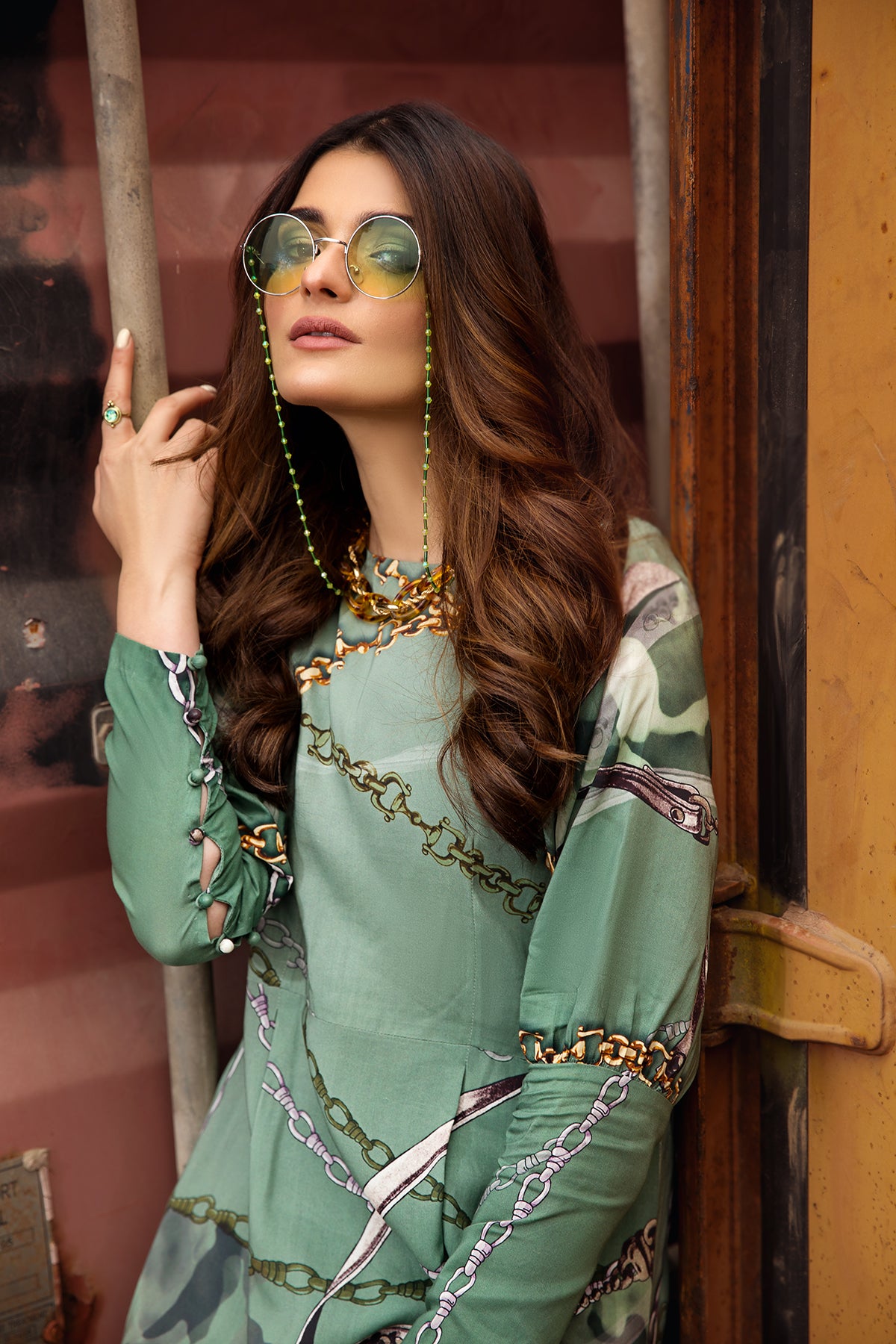 FS21-13-Digital Micro Modal Stitched Long Dress - 1PC