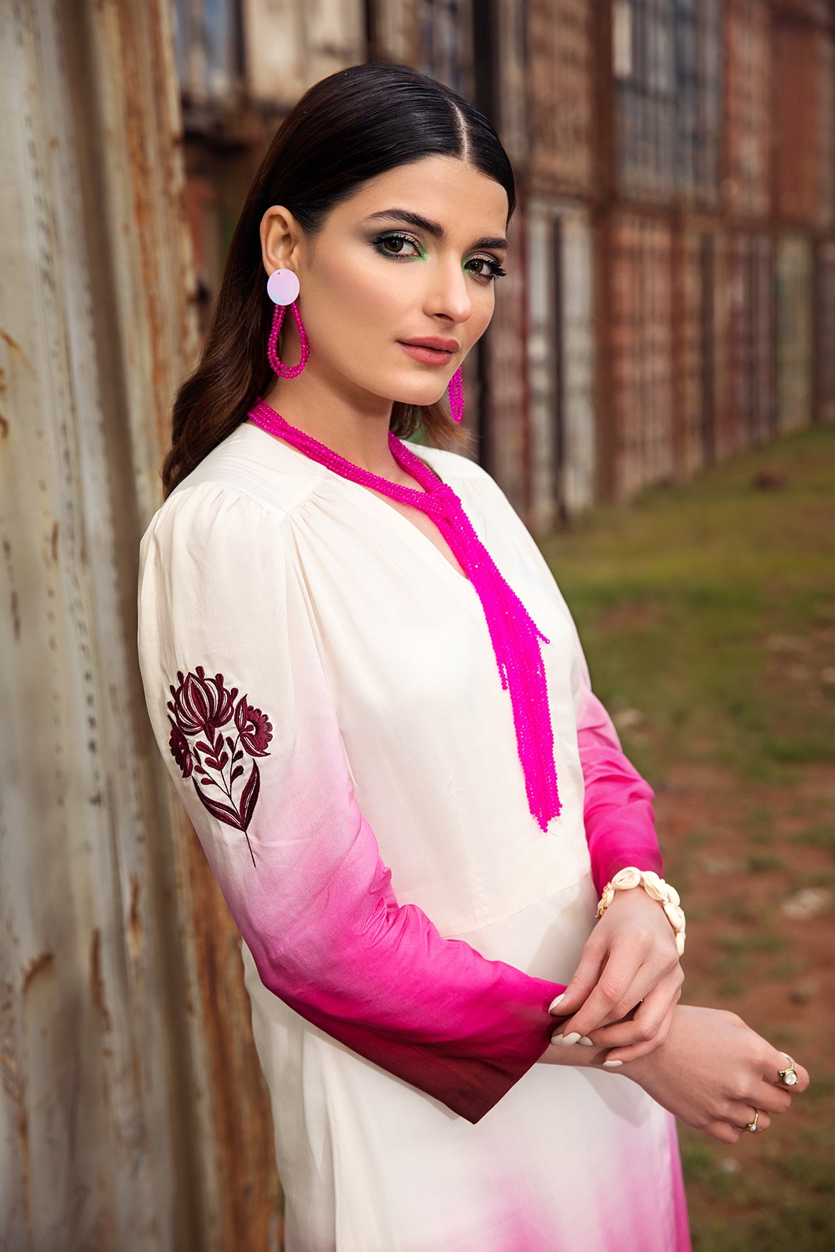 FS21-22-Embroidered Digital Modal Stitched Long Dress-1PC
