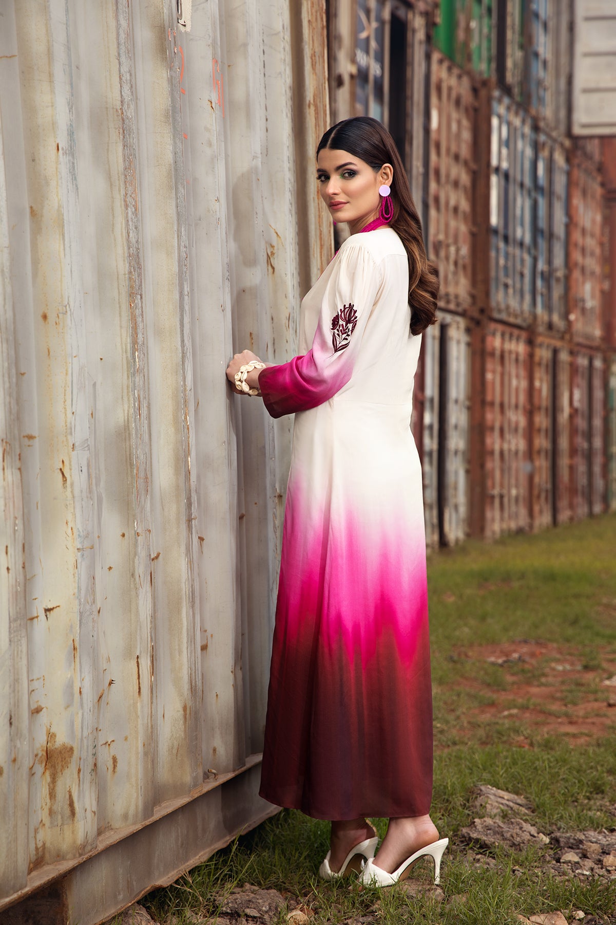 FS21-22-Embroidered Digital Modal Stitched Long Dress-1PC
