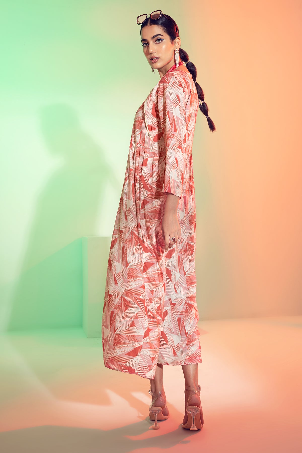 FS21-23-Digital Modal Stitched Long Dress With Mask-1PC