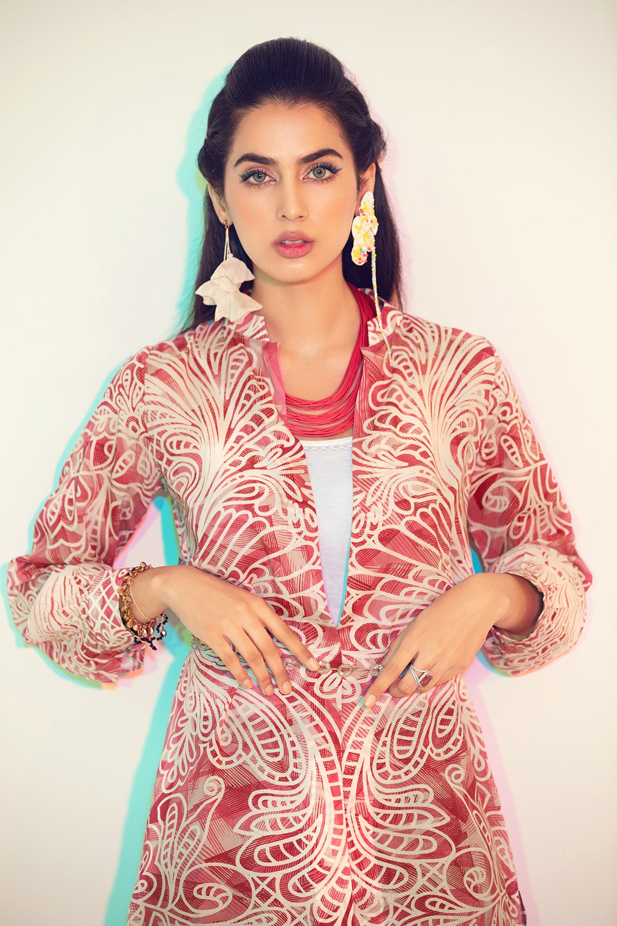 FS21-24-Abstract Printed Digital Modal Stitched Women Jacket With Mask-1PC