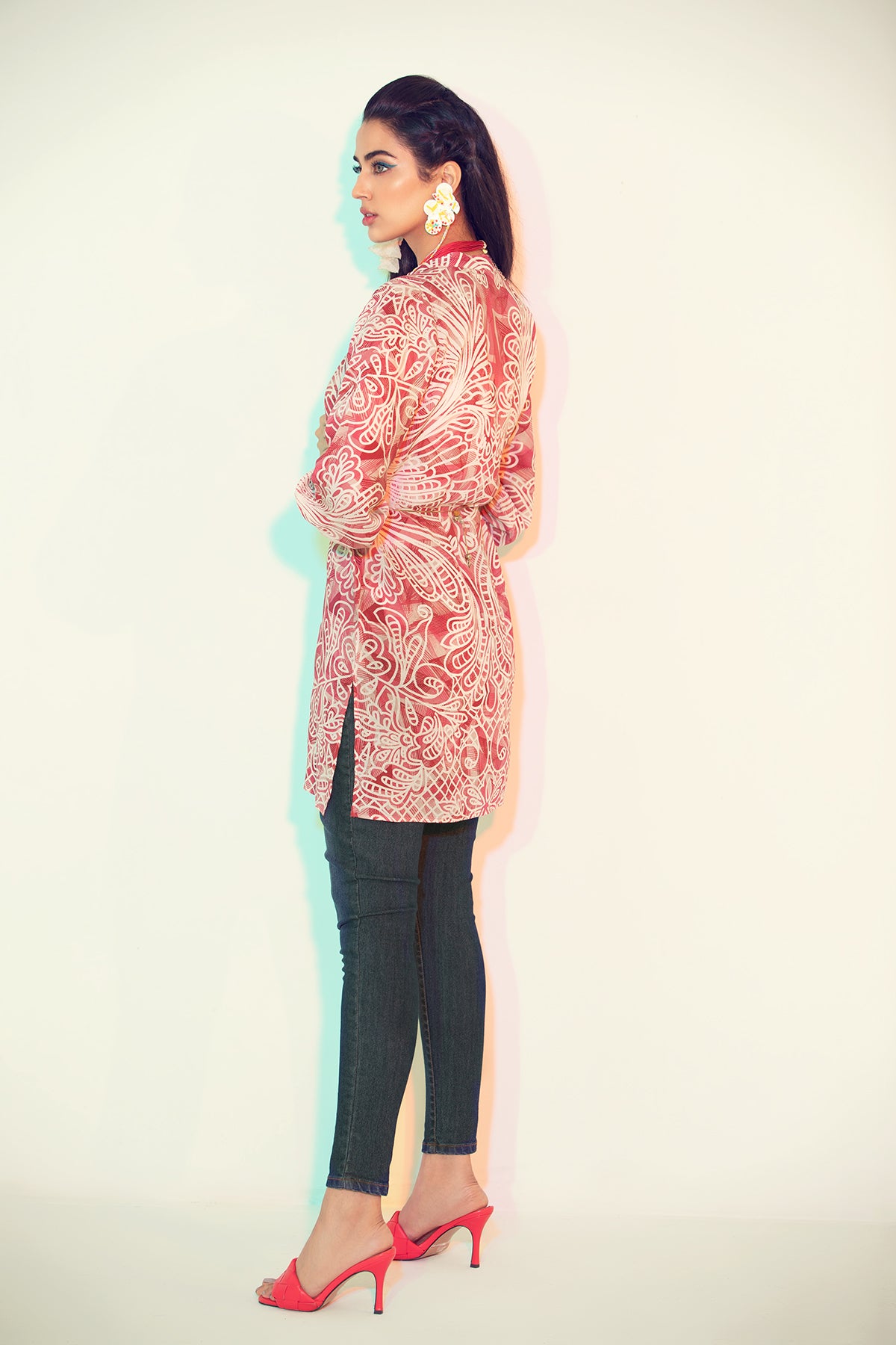 FS21-24-Abstract Printed Digital Modal Stitched Women Jacket With Mask-1PC