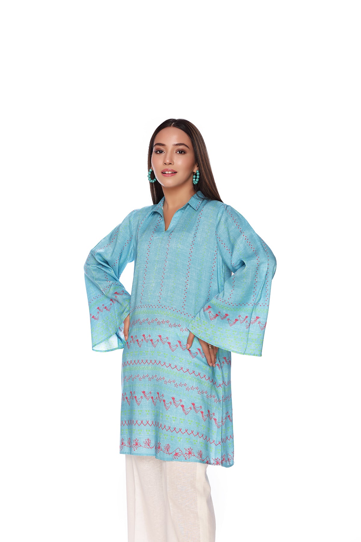 FS22-12-Printed Collar Neck Tunic