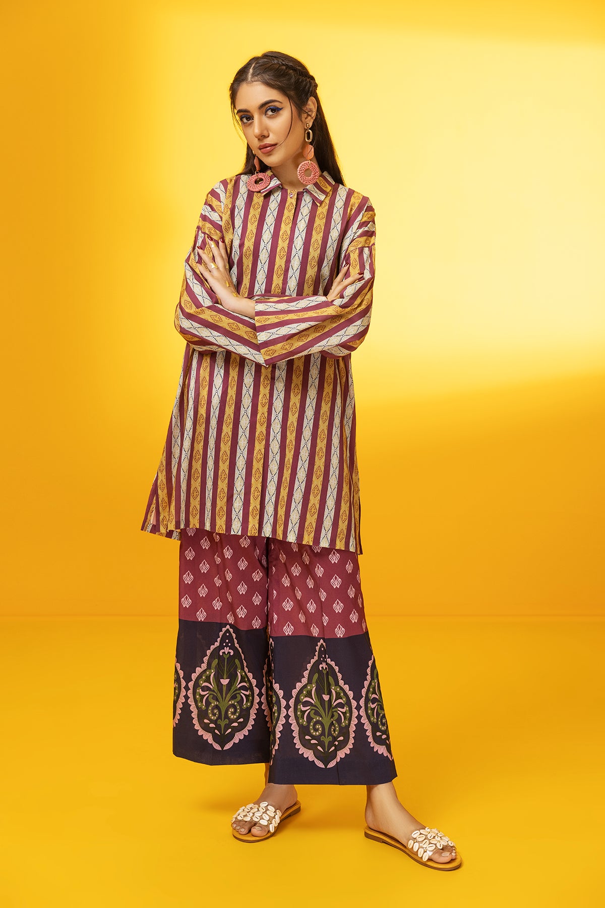 FS22-29-Printed Collar Shirt With Trousers 2PC