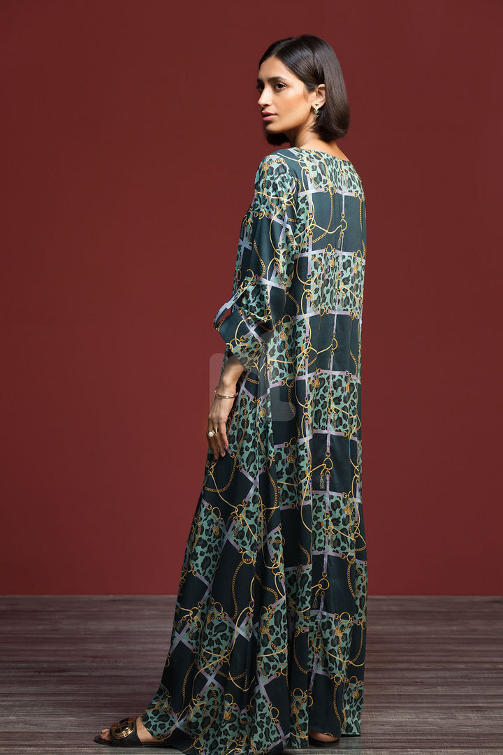 FW19-02 Green Printed Stitched Long Micro Modal Fusion Dress - 1PC - Nishat Linen UAE