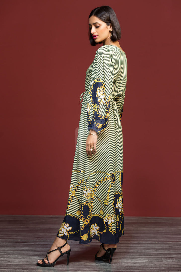 FW19-05 Green Digital Printed Stitched Long Micro Modal Fusion Dress - 1PC - Nishat Linen UAE