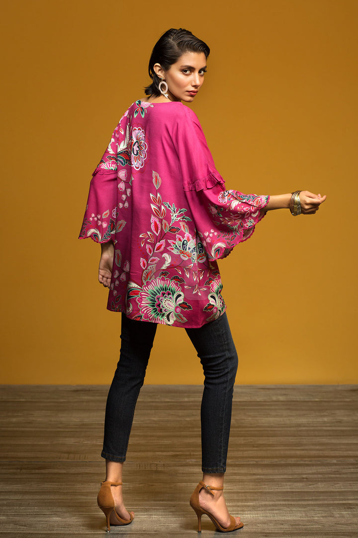 FW19-20 Pink Printed Stitched Fusion Top - 1PC - Nishat Linen UAE