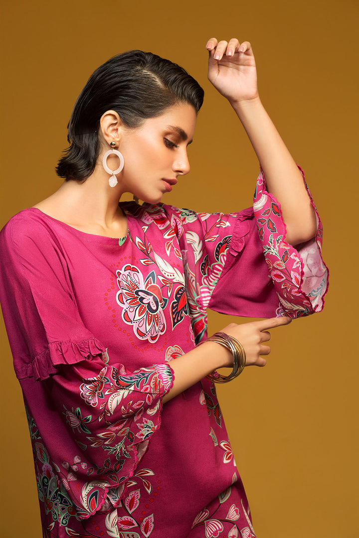 FW19-20 Pink Printed Stitched Fusion Top - 1PC - Nishat Linen UAE