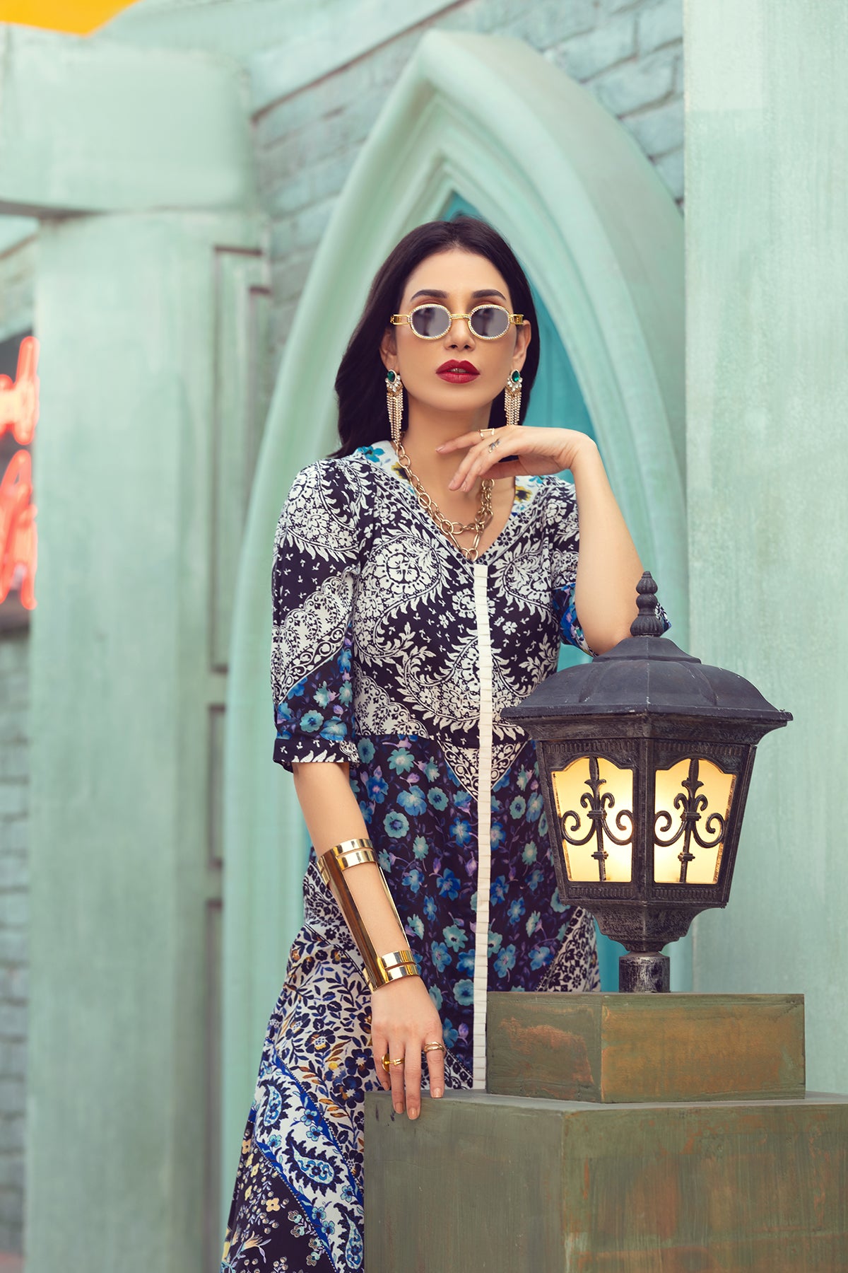 FW20-20 Digital Printed Micro Modal Long Fusion Dress - 1PC