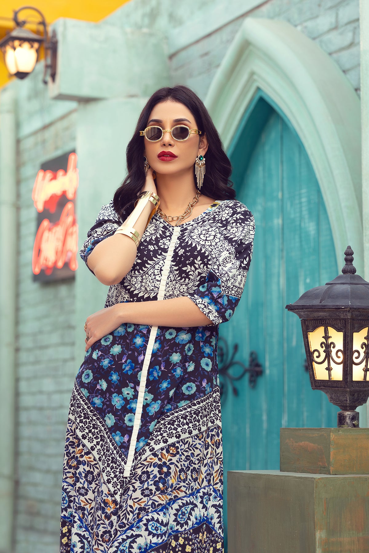 FW20-20 Digital Printed Micro Modal Long Fusion Dress - 1PC