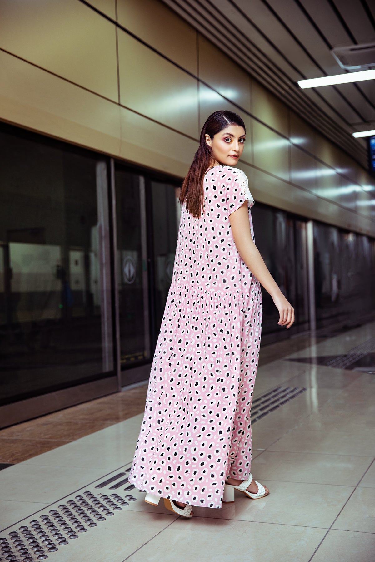 FW20-39 Printed Digital Modal Long Dress  with Mask - 1PC