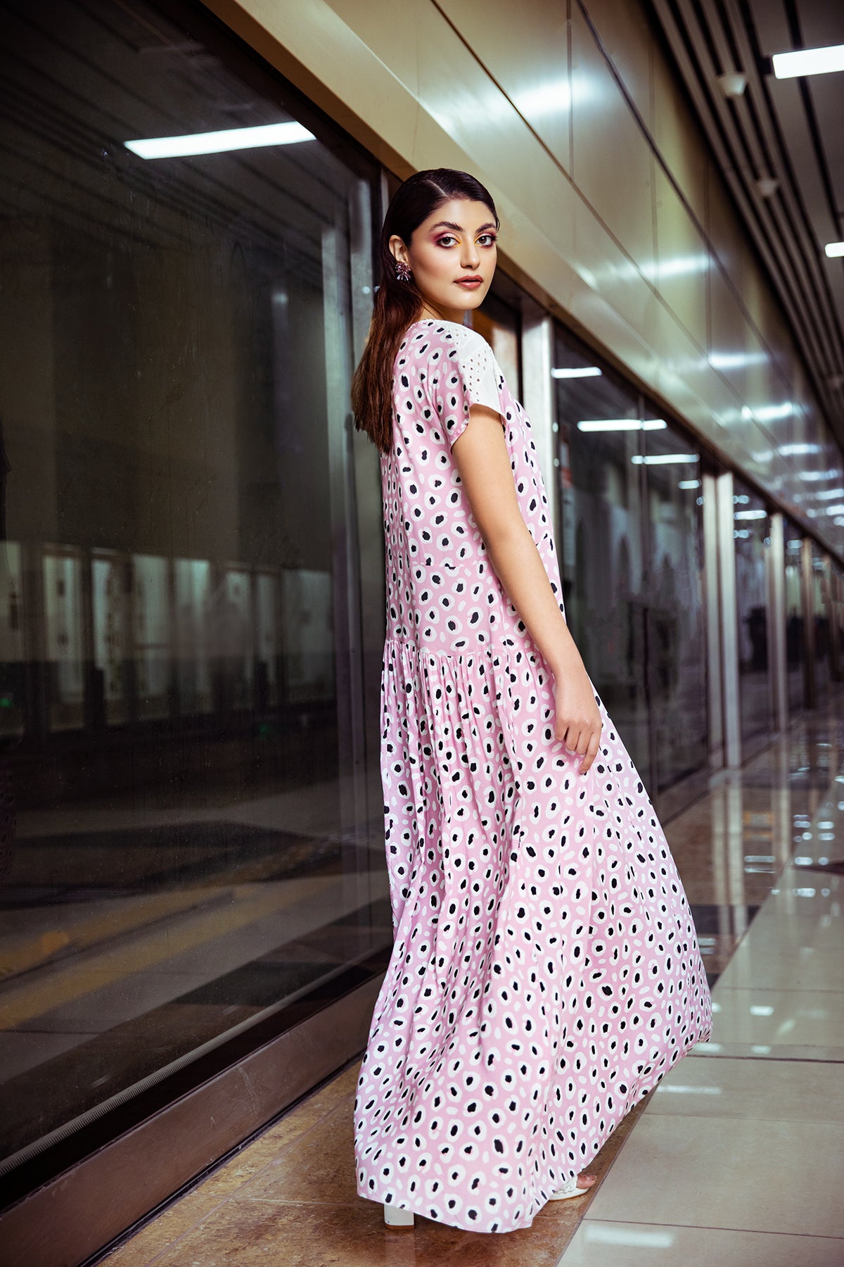 FW20-39 Printed Digital Modal Long Dress  with Mask - 1PC