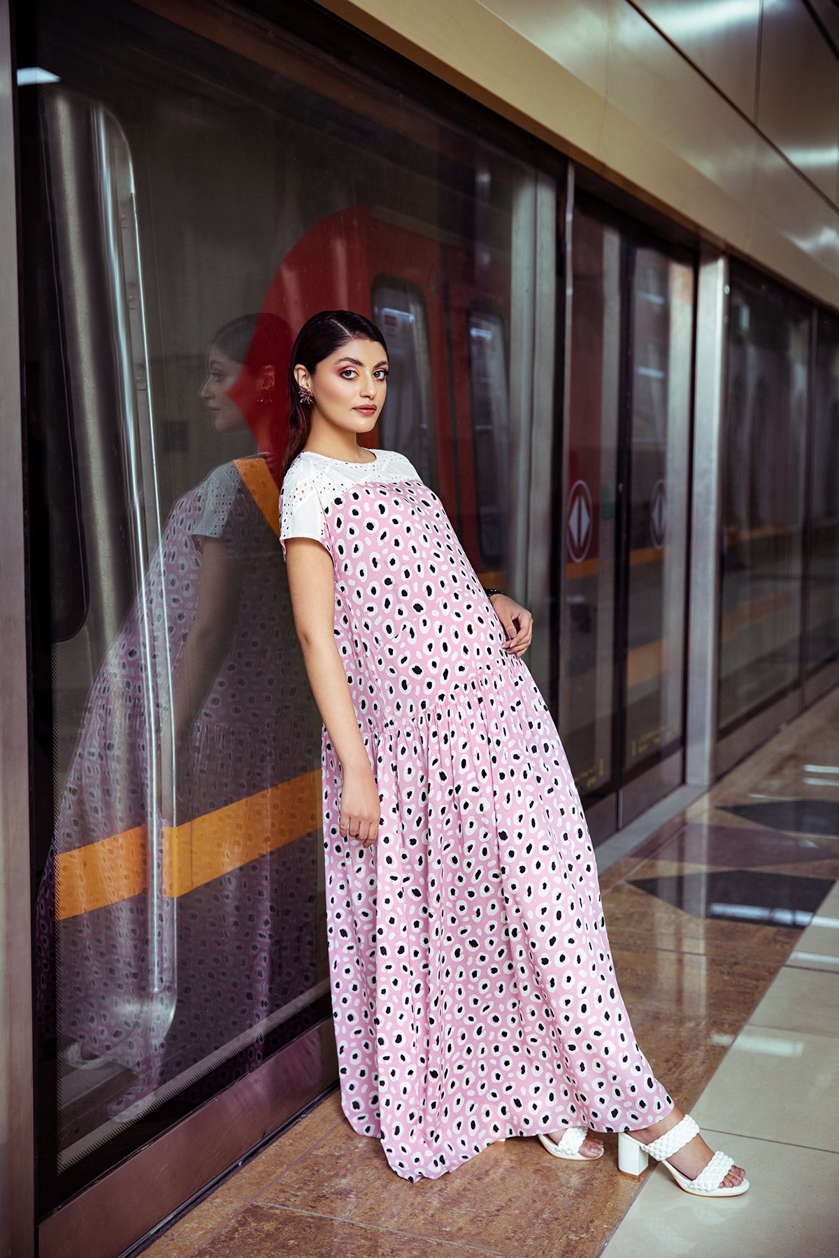 FW20-39 Printed Digital Modal Long Dress  with Mask - 1PC