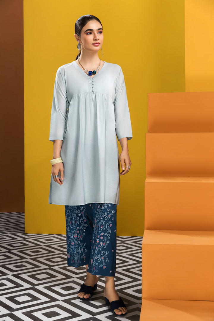 KF20-55 Dyed Lawn Fusion Frock & Printed Trouser - 2PC - Nishat Linen UAE