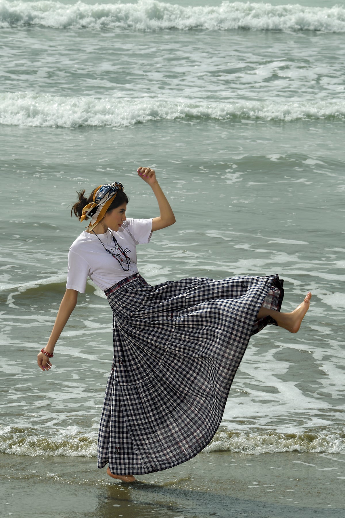 KFS22-26-Printed Embroidered Tiered Skirt