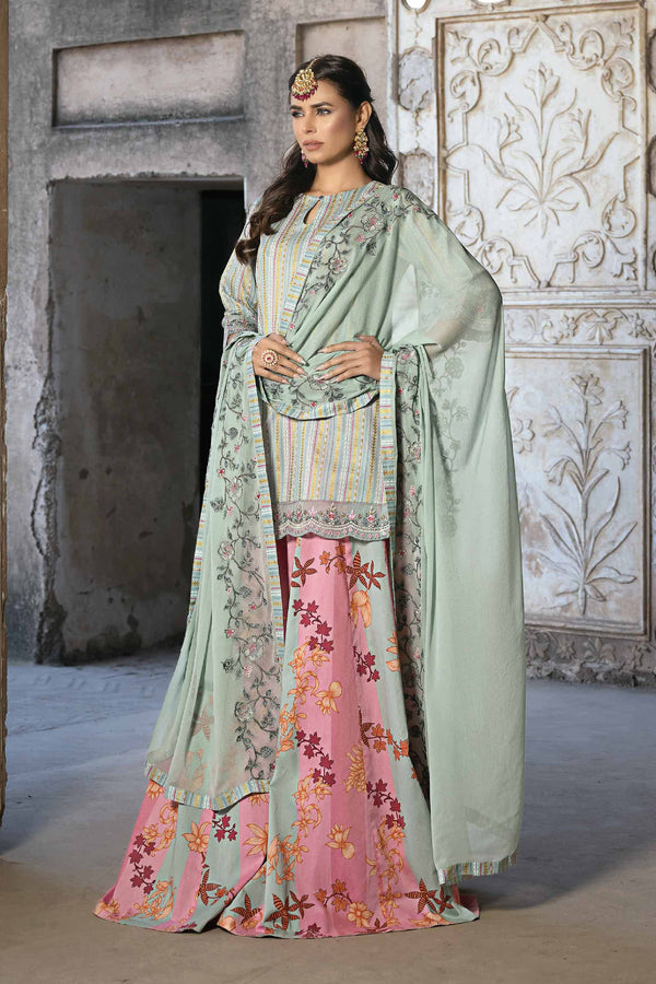 3 Piece - Printed Embroidered Suit - KFS24-38