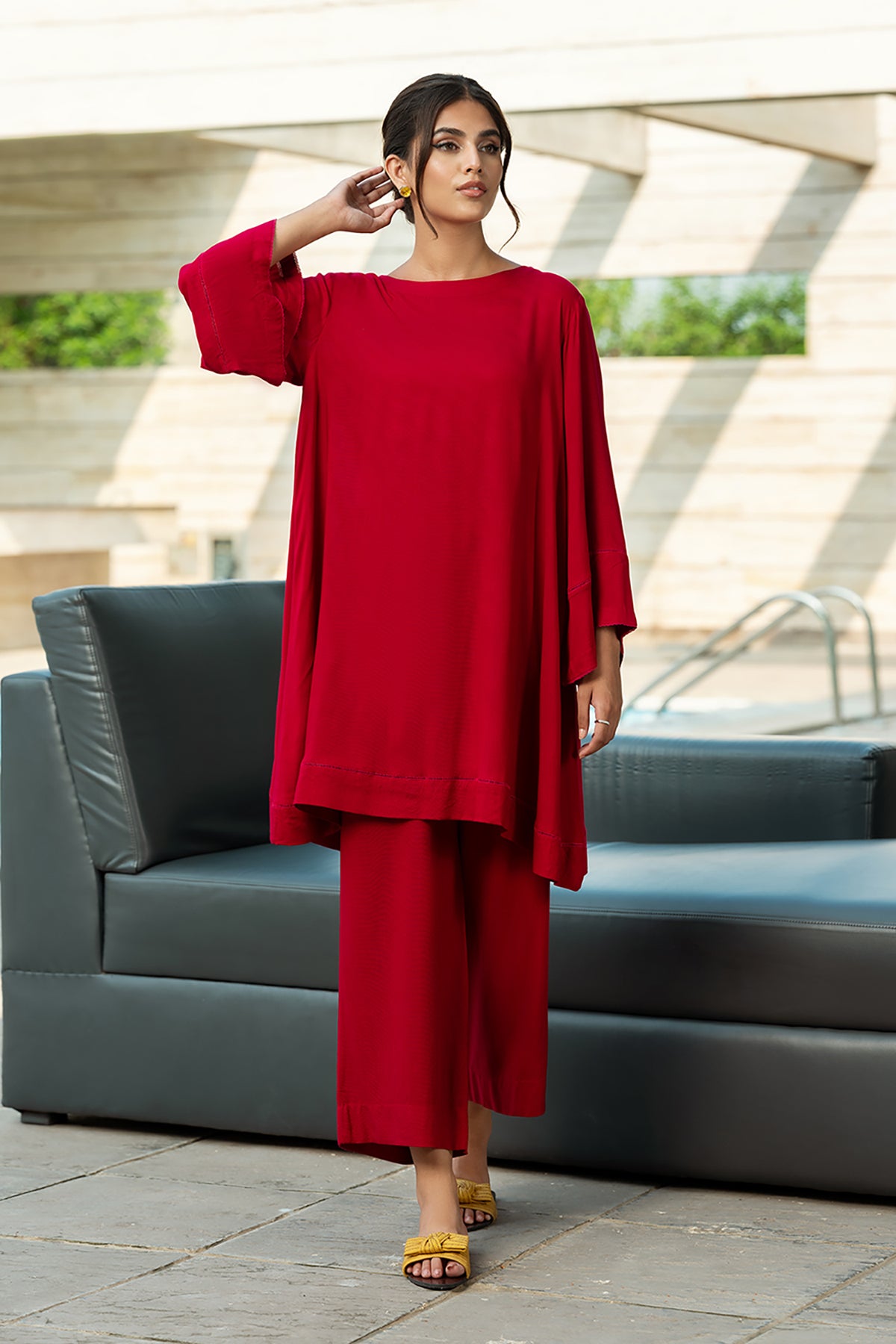 KLW22-10-Button Down Basic Shirt with Culottes 2PC