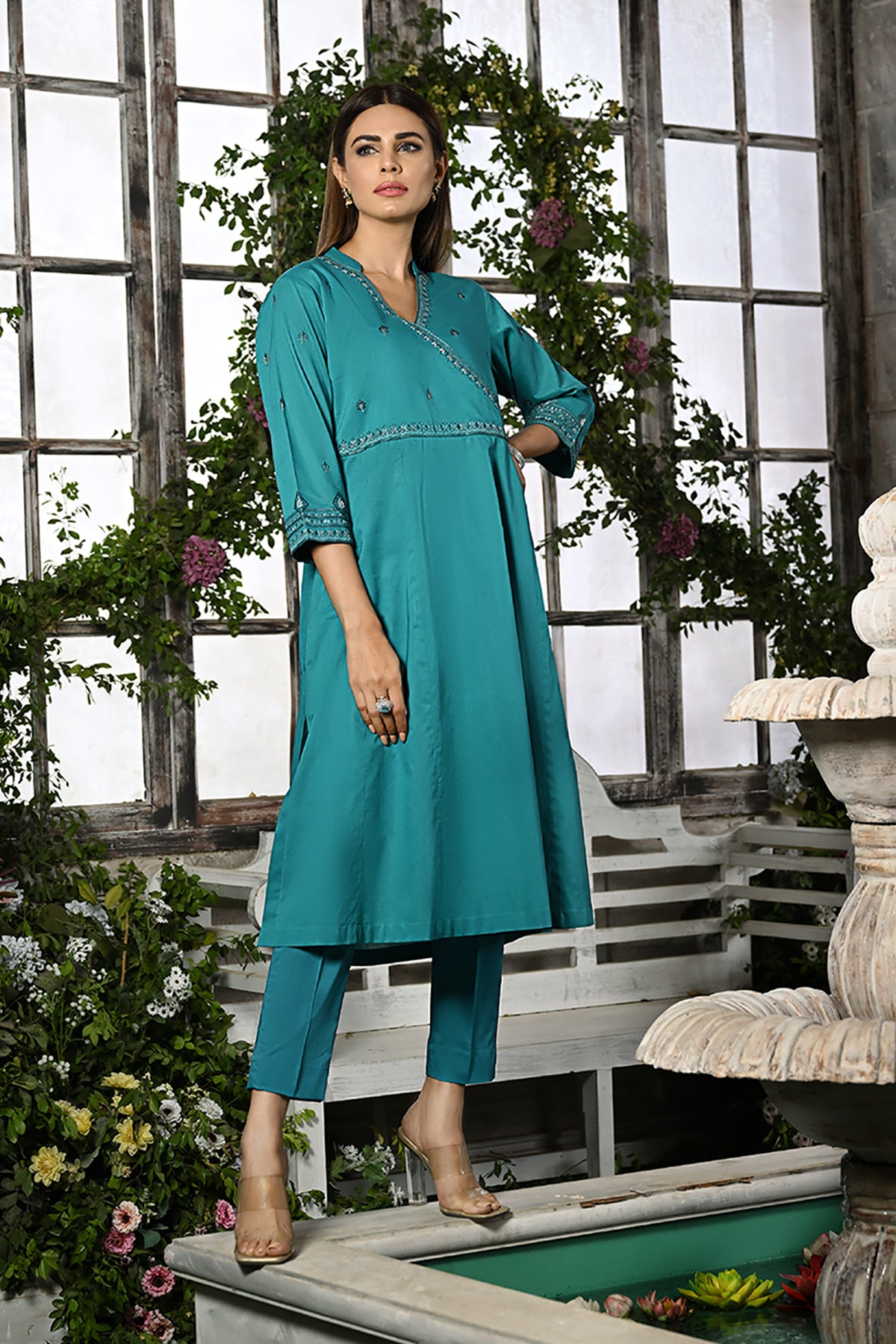 KPE22-16-Embroidered Angrakha Shirt with Pants 2PC